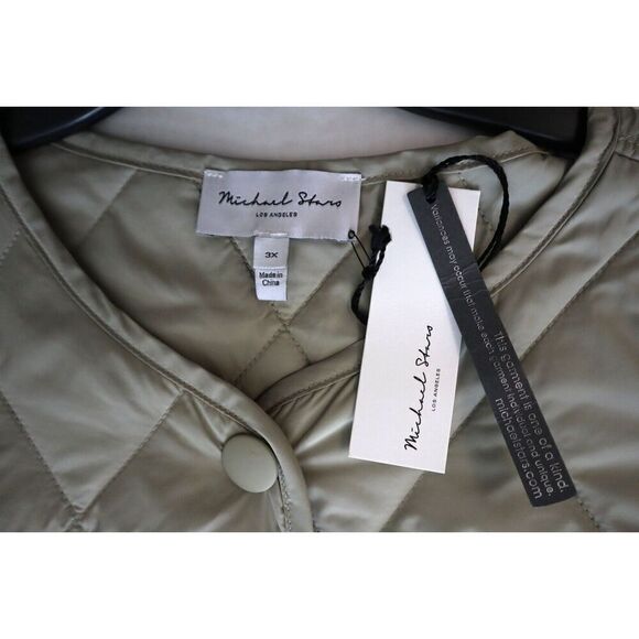 Michael Stars SFDQL27X Women Sz 3X LT Olive Sonnet Snap Front Quilted Coat - Picture 3 of 9